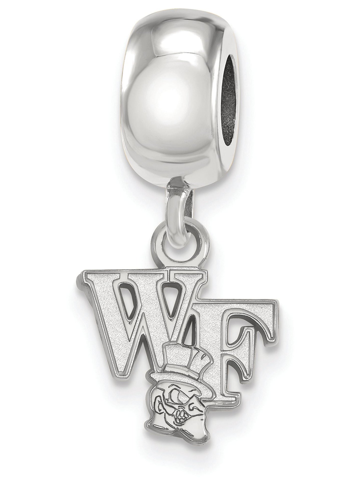 Sterling Silver Rhodium-plated LogoArt Wake Forest University W-F Deacon Extra Small Dangle Bead Charm