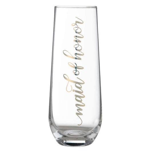 Lillian Rose Gold Maid of Honor Stemless Champagne Glass, 5.75", 1 Count (Pack of 1), Clear