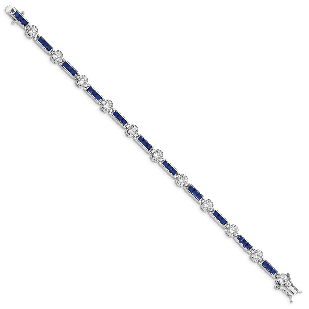 Sterling Silver Rhodium-plated Blue Glass and CZ 7.25 inch Bracelet 7.25 inches
