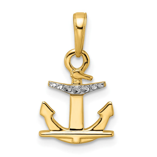 14k/White Rhodium D/C Anchor Pendant