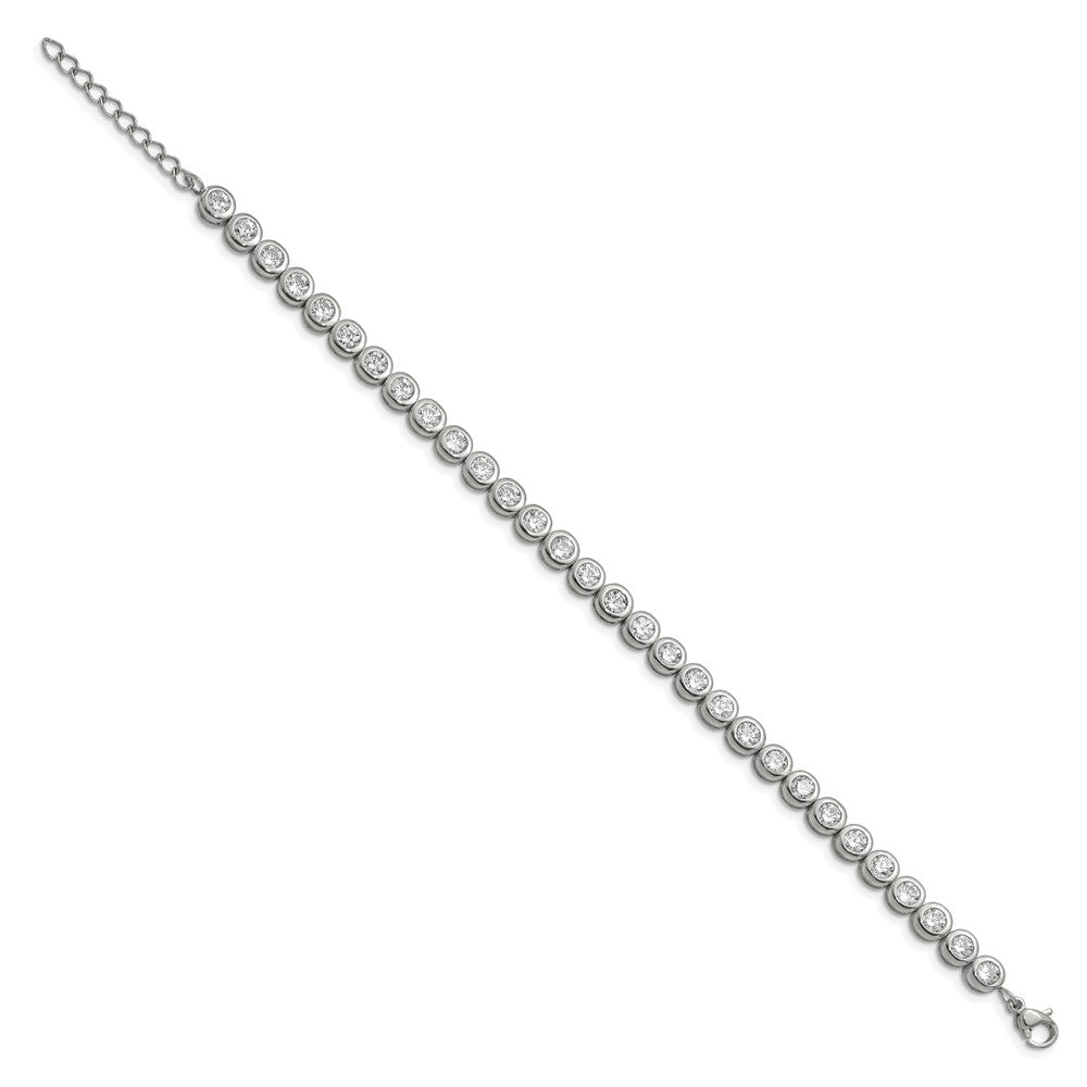 Stainless Steel Polished w/CZ 7in w/1in ext. Tennis Bracelet 7 inches