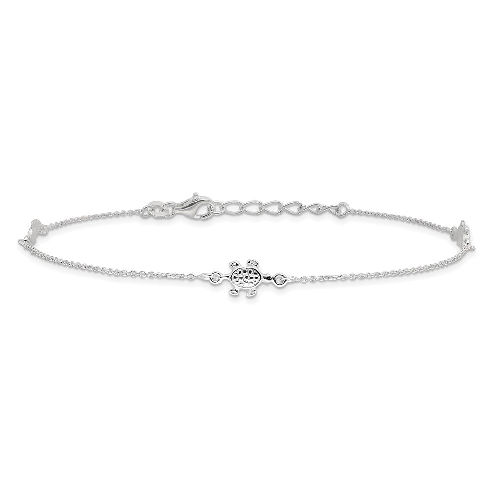 Sterling Silver Turtle 9 inch Plus 1 inch Ext. Anklet 9 inches