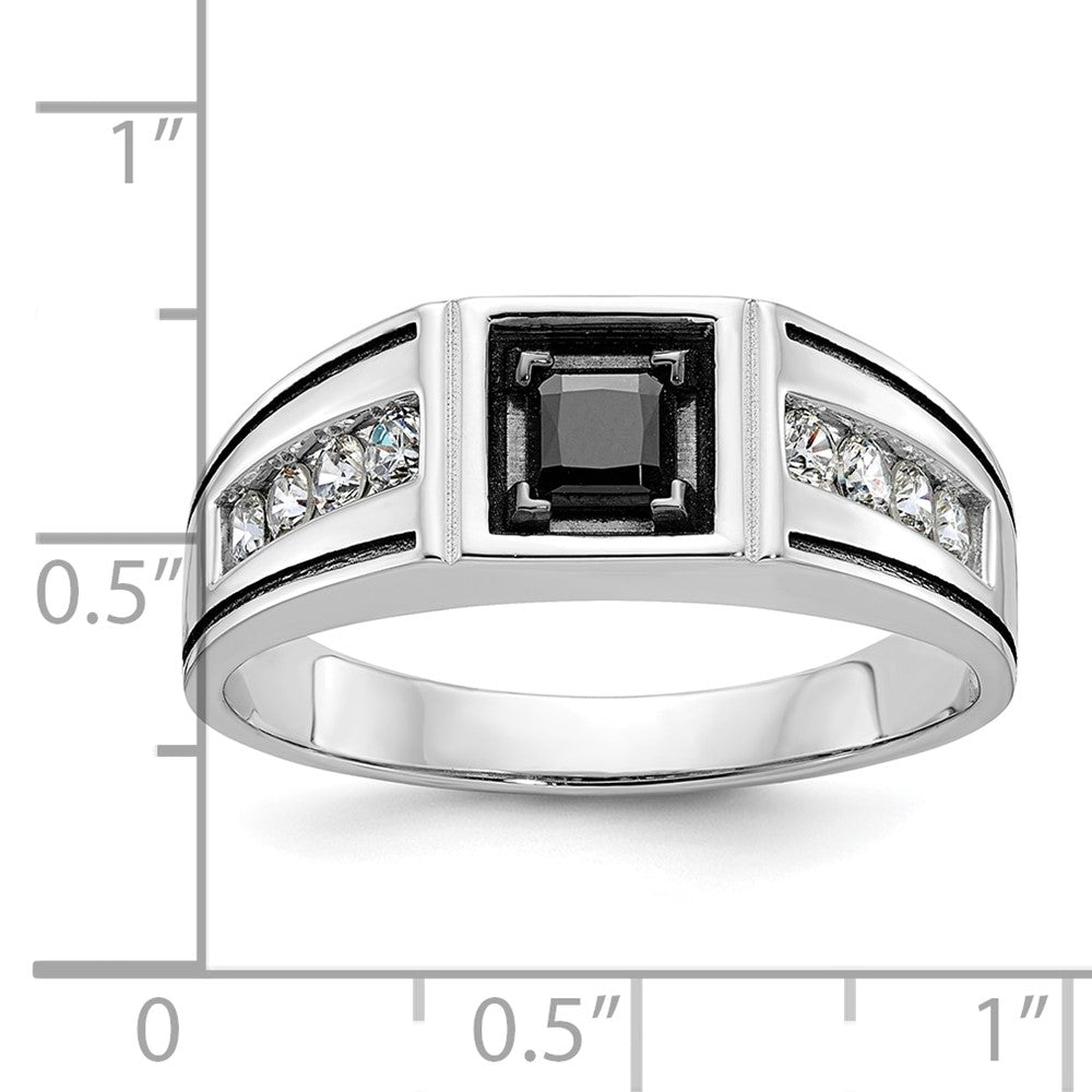 14k White Gold with Black Rhodium IBGoodman Men's Satin 7/8 carat Black and White Diamond Complete Ring
