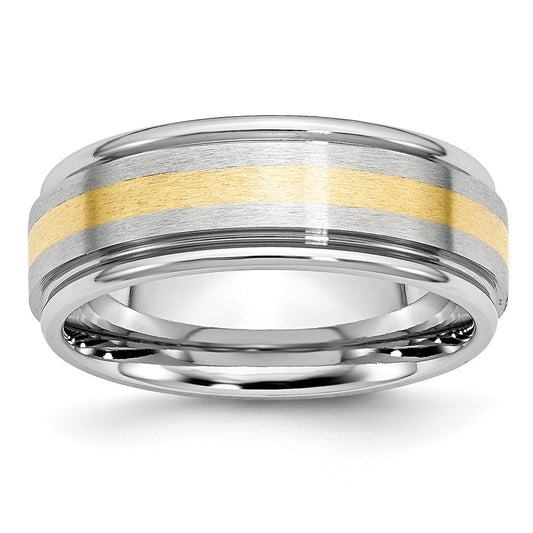 Cobalt 14k Gold Inlay Satin and Polished 8mm Band Size - 10.5