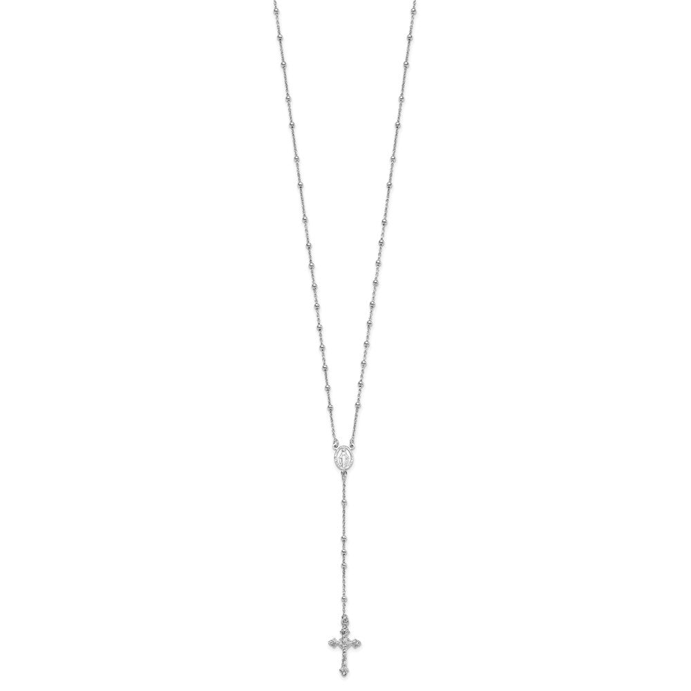 Sterling Silver Rhodium-plated Polished Beaded Rosary 24 inch Necklace 24 Inches