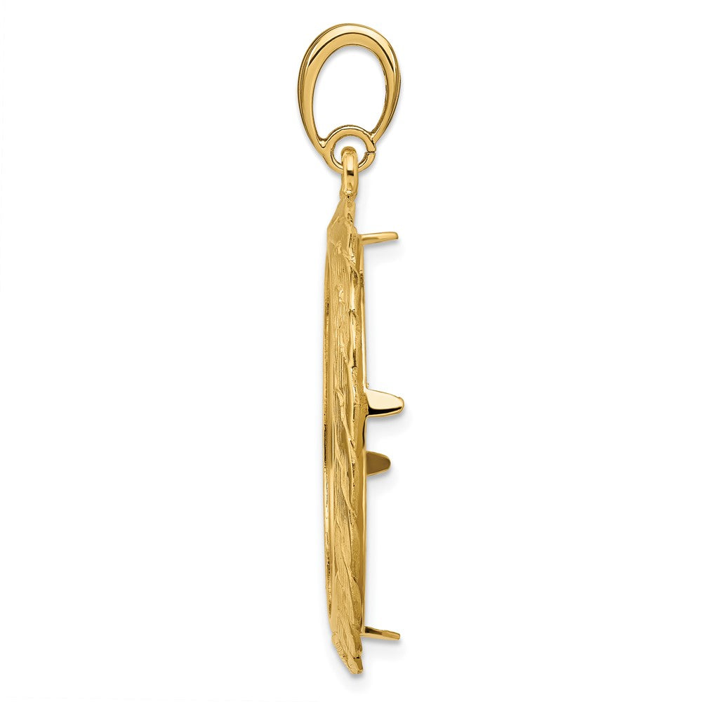 Wideband Distinguished Coin Jewelry 14k Polished and Textured Braided 27.5mm Prong Coin Bezel Pendant