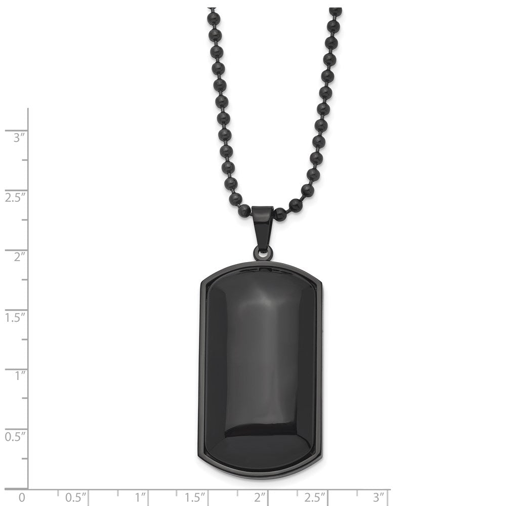 Stainless Steel Brushed Black IP-plated & Black Agate Dog Tag Necklace