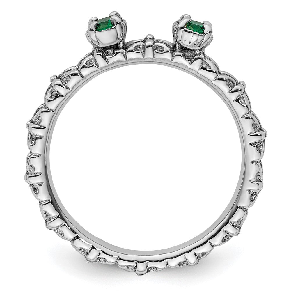 Sterling Silver Stackable Expressions Created Emerald Two Stone Ring Size -5