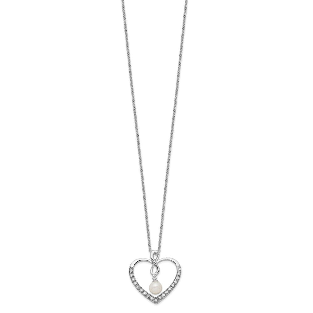 Sentimental Expressions Sterling Silver Rhodium-plated CZ and FW Cultured Pearl My Friend 18in Heart Necklace 18 Inches