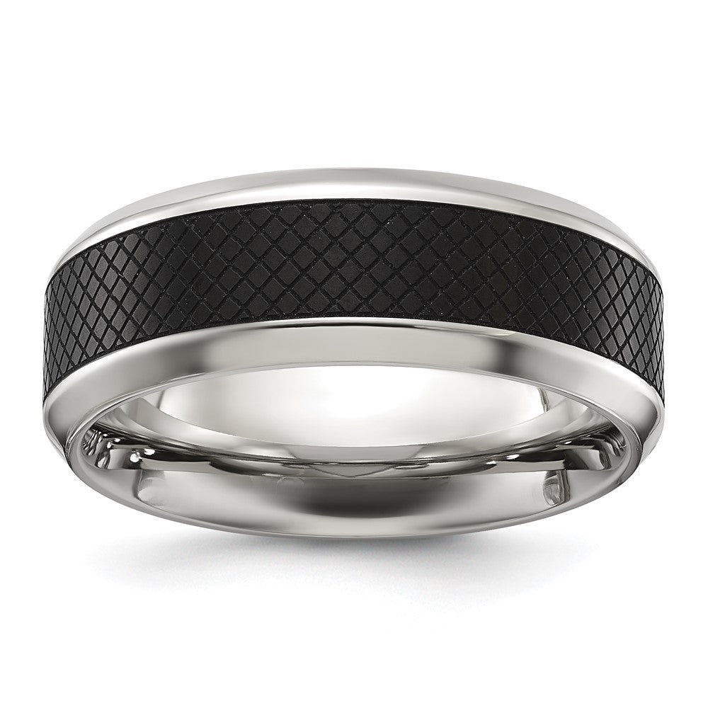 Chisel Stainless Steel Polished with Textured Black IP-plated Center 8mm Band Size - 11