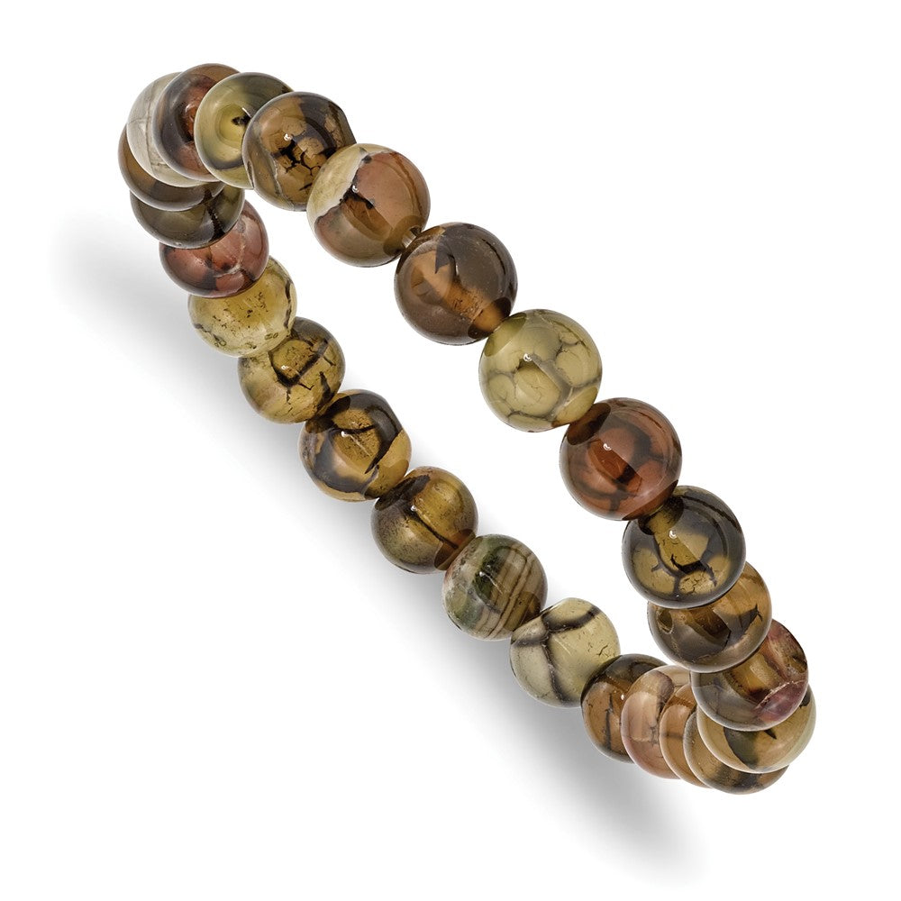 Beaded Stretch Black and Yellow Agate Bracelet 6.75 inches