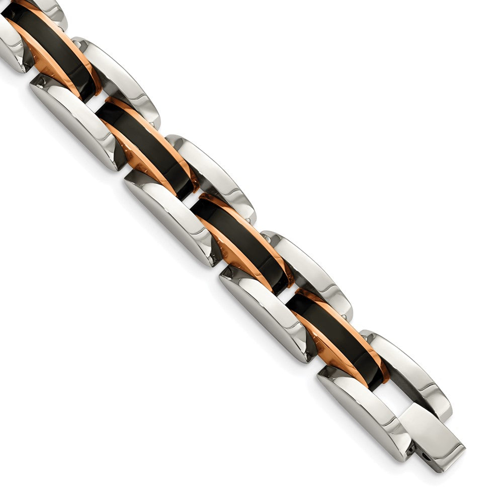 Stainless Steel Polished Black and Rose IP-plated 8.5in Bracelet 9 inches