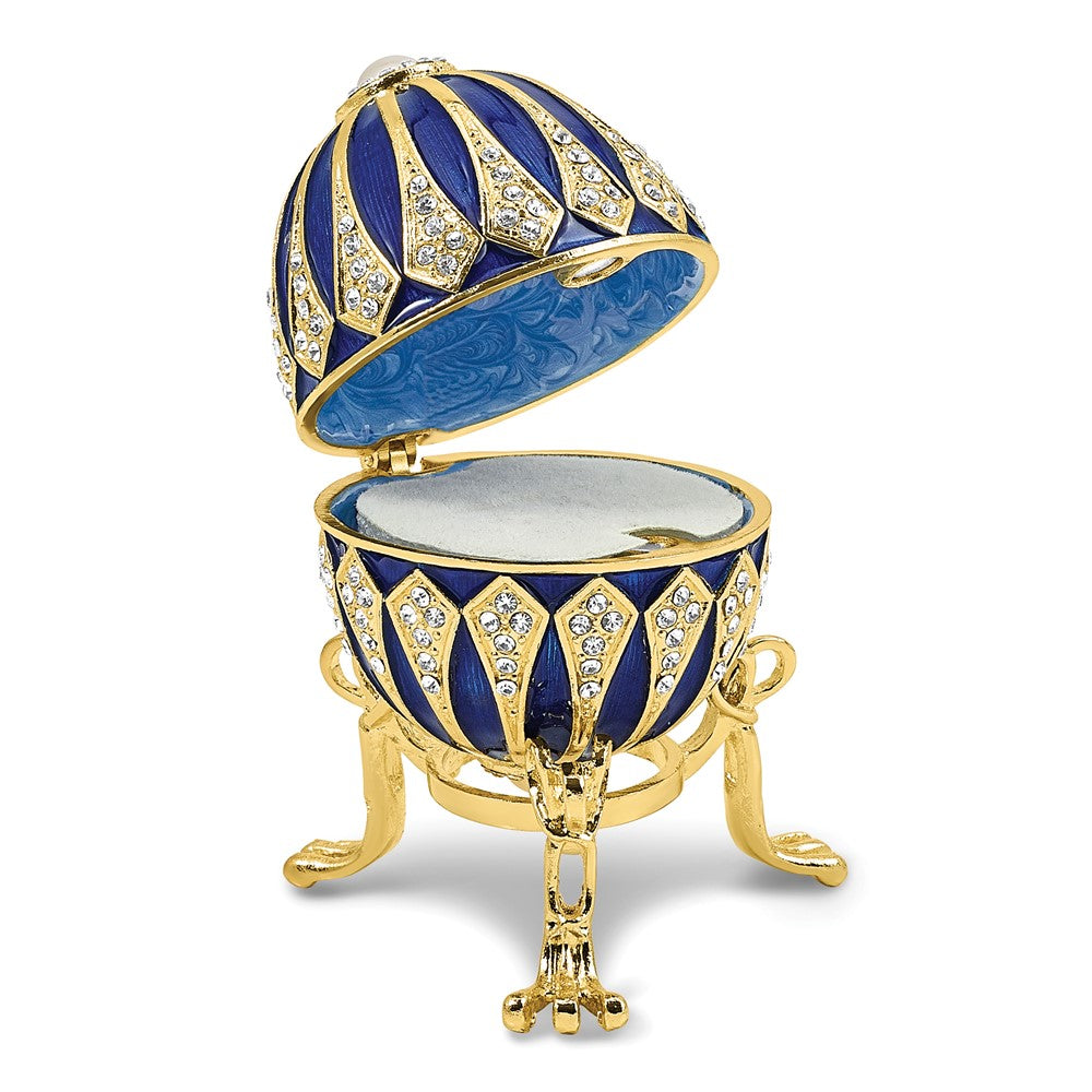 Luxury Giftware by Jere Bejeweled SOMETHING BLUE Egg Trinket Box with Ring Insert and Matching 18 inch Necklace