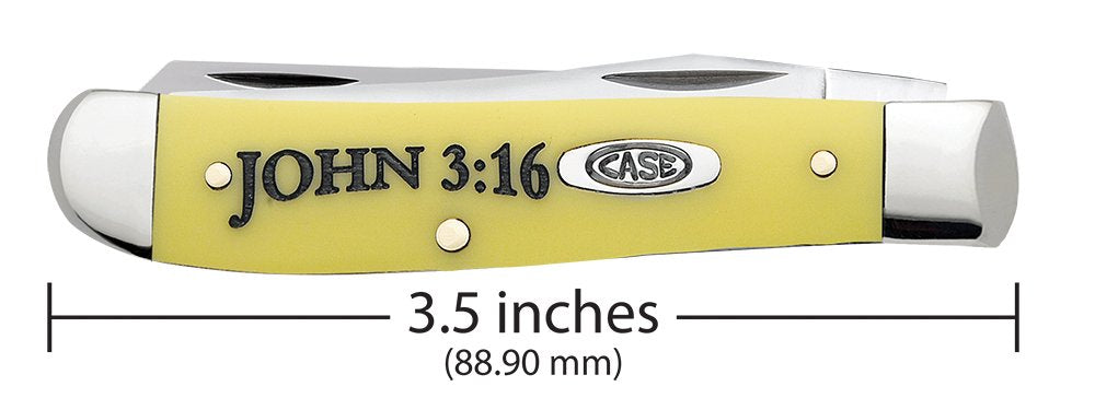 Case XX Mini Trapper Clip, Spey Blade Religious Yellow Synthetic John 3:16