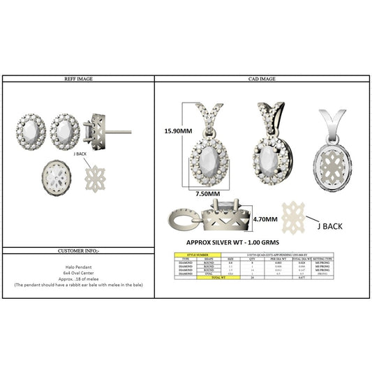 14kw 6x4mm Oval Halo Lab Grown VS+ F+ Diamond Pendant