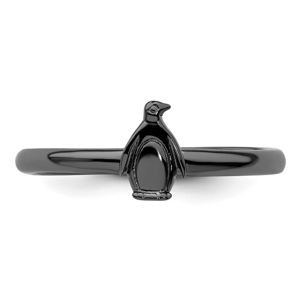 Sterling Silver Stackable Expressions Black-plated Penguin Ring Size -6