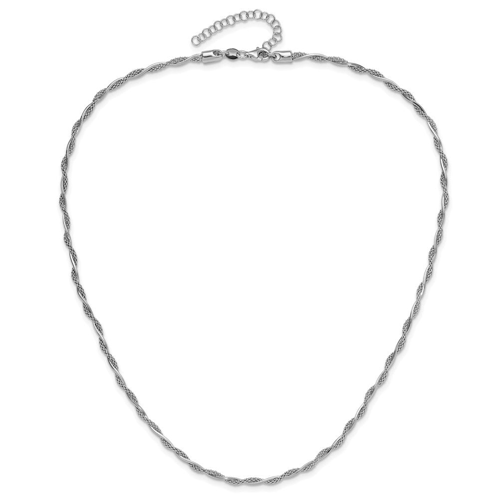 Sterling Silver Rh-plated Polished Twisted w/2in. ext. Necklace