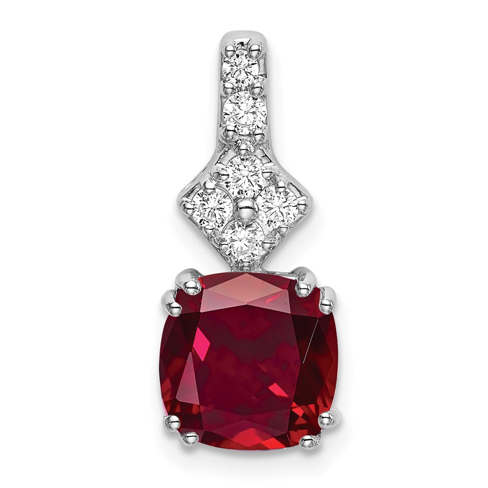 14k White Gold 1/5 carat Lab Grown Diamond VS/SI+ G+ and Lab Created Ruby Pendant