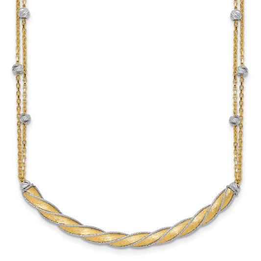 14K Two-tone Polished/Satin/Dia-cut Bar w/2in ext. Necklace