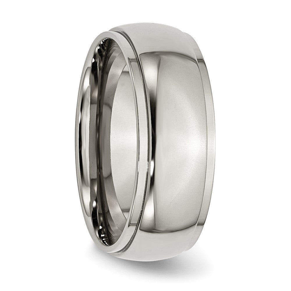 Titanium Polished 8mm Ridged Edge Band Size - 15