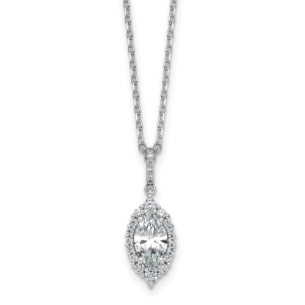 Cheryl M Sterling Silver Rhodium-plated Polished Fancy Marquise CZ Halo with 2 Inch Extension Necklace 16 Inches