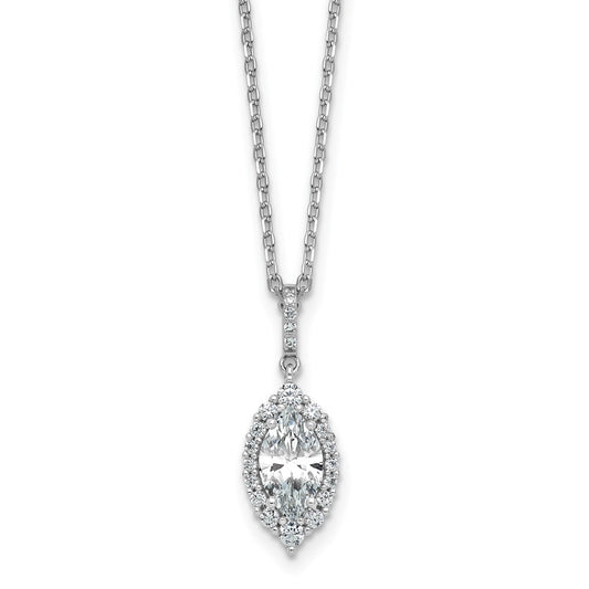 Cheryl M Sterling Silver Rhodium-plated Polished Fancy Marquise CZ Halo with 2 Inch Extension Necklace 16 Inches