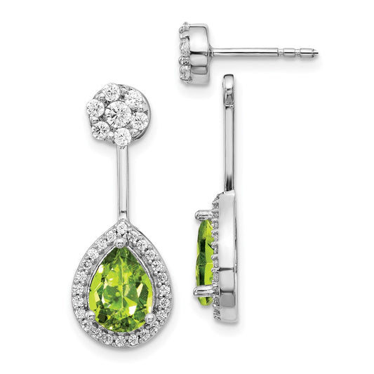 14k White Gold Diamond/Pear Peridot Front/Back Earrings