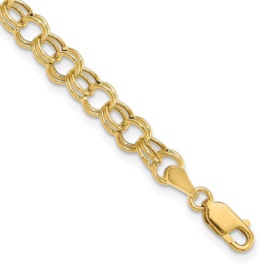 14k Hollow Double Link Charm Bracelet 8  inches