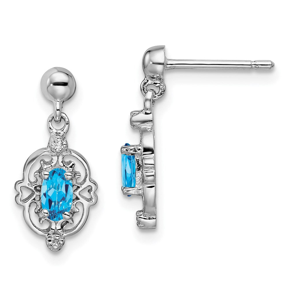 Sterling Silver Rhodium-plated Diamond-cut Geometric Dangle Earrings