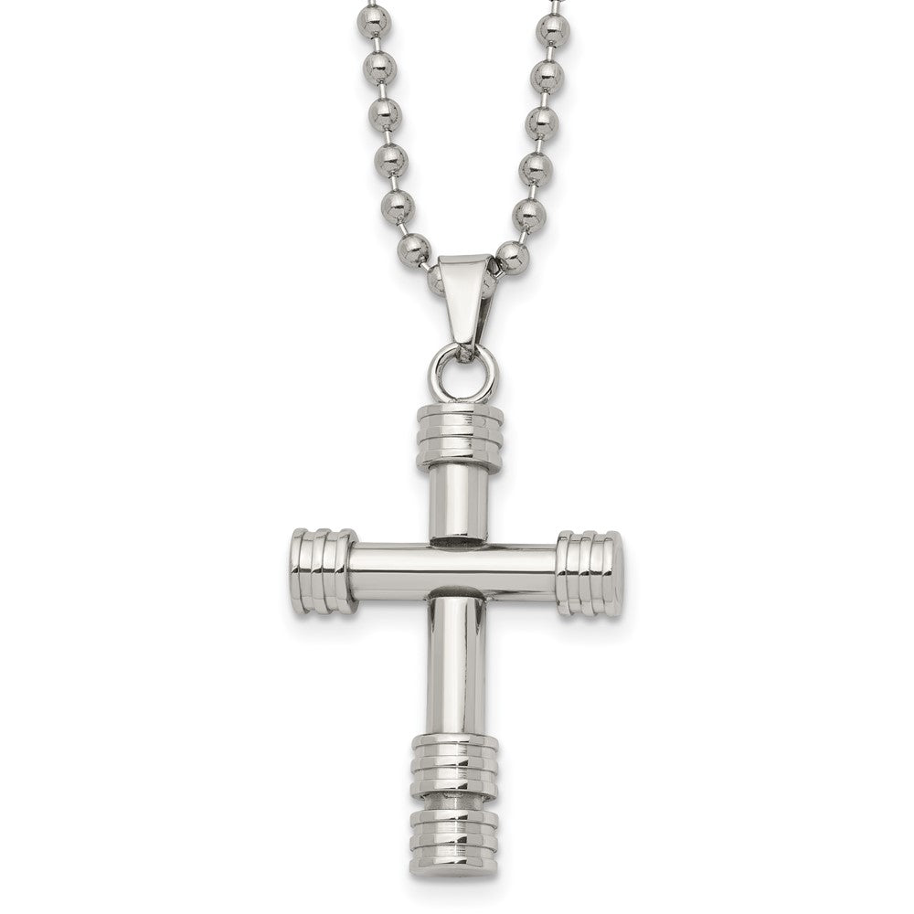 Stainless Steel Polished Cross 22in Necklace