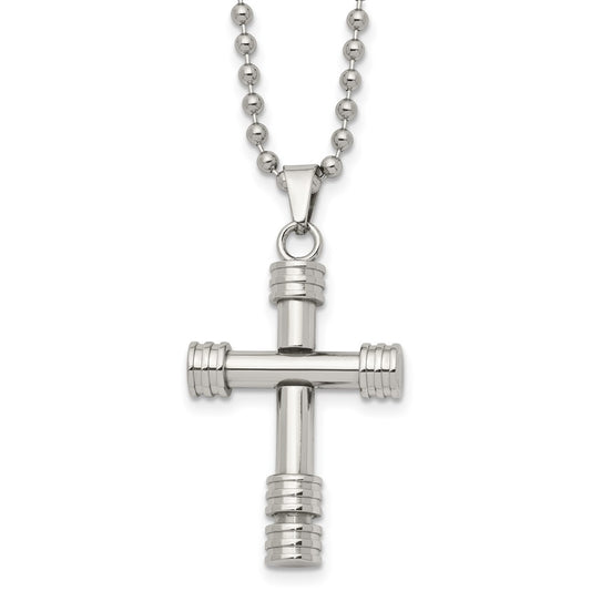 Stainless Steel Polished Cross 22in Necklace