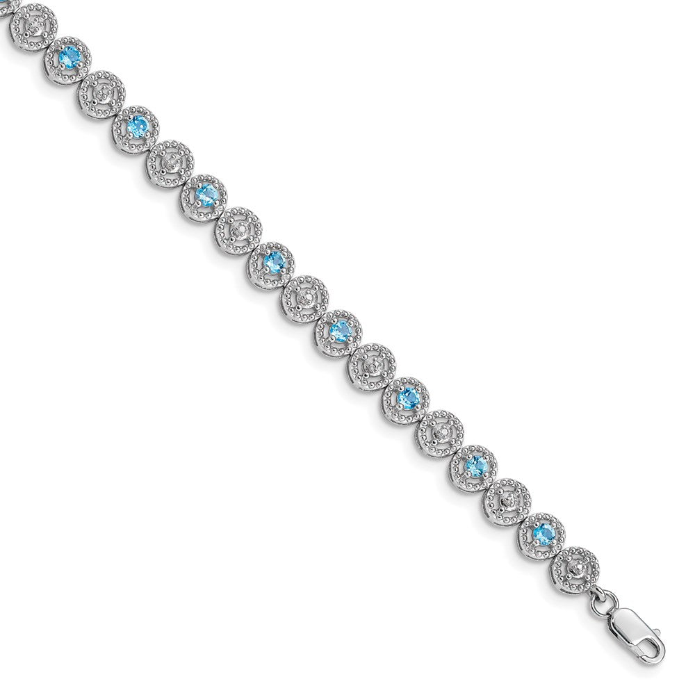 Sterling Silver Rhodium-plated Blue Topaz Diamond Bracelet 7 inches