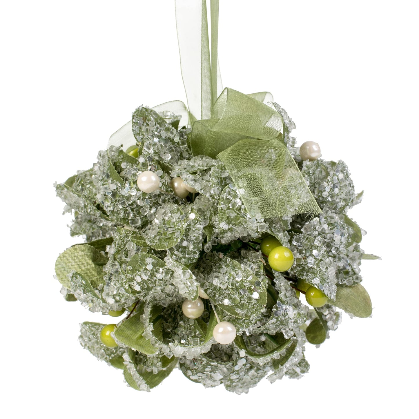 4.75" Green and Ivory Kissing Ball Hanging Ornament