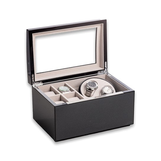 Bey Berk James Lacquered 2 Watch Winder with Storage For 4 Watches