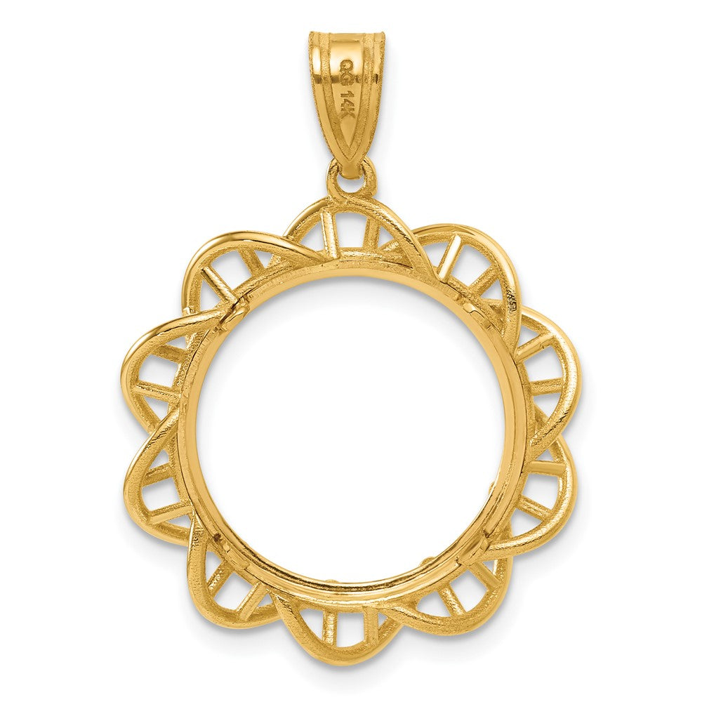 14k Polished Overlapping Singapore with 16.5mm Prong Coin Bezel Pendant