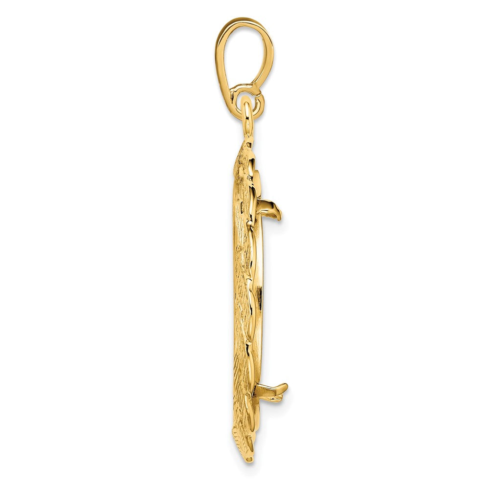 Wideband Distinguished Coin Jewelry 14k Polished and Textured Braided 21.6mm Prong Coin Bezel Pendant