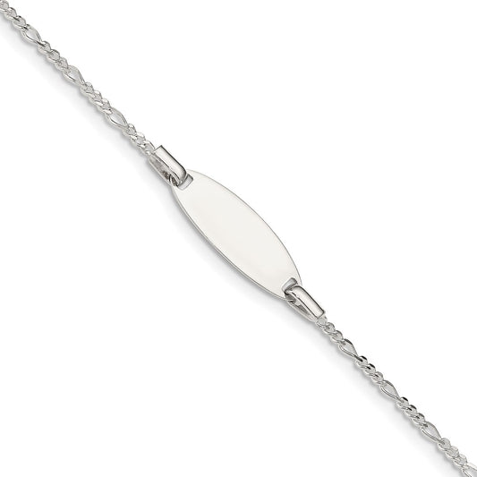 Sterling Silver Childrens 5in Plus 1in Ext ID Figaro Link Bracelet 5 inches