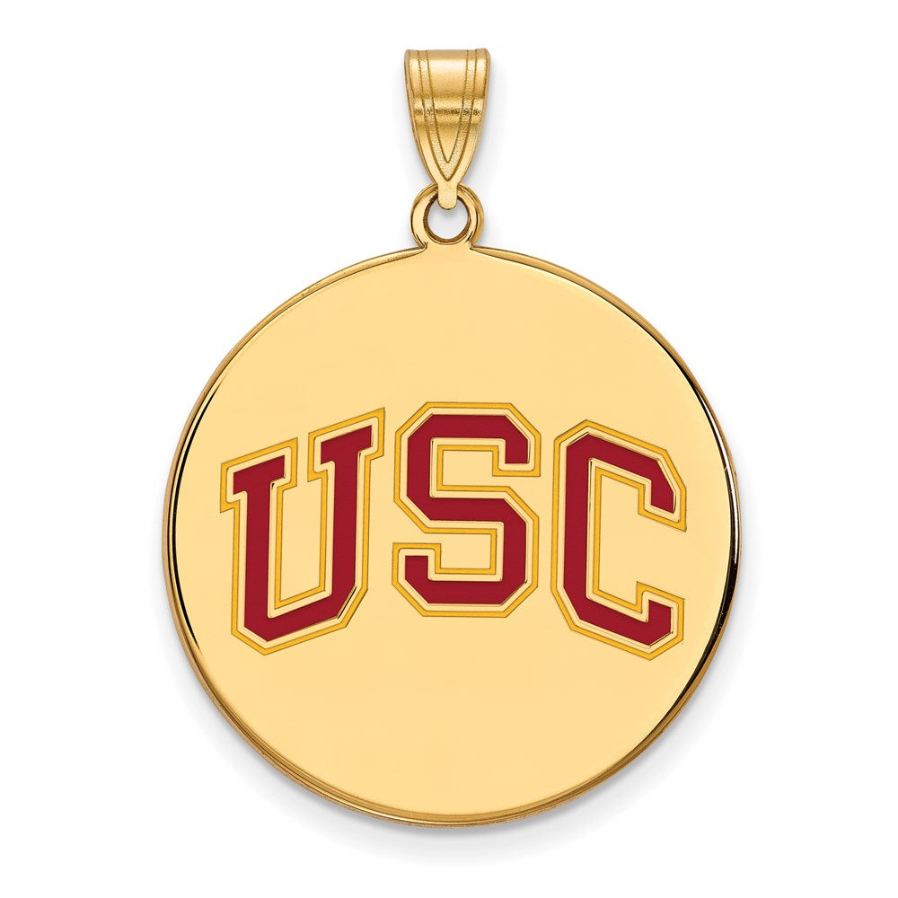 Sterling Silver Gold-plated University of Southern California U-S-C Extra Large Enameled Disc Pendant QGP053USC