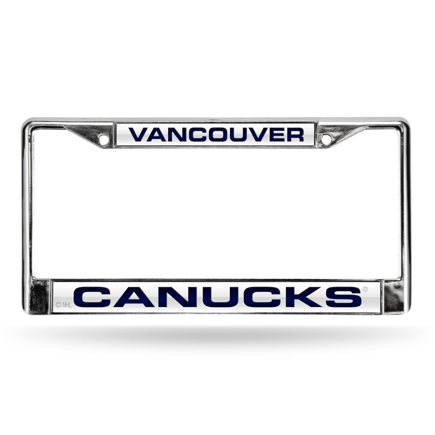 NHL Vancouver Canucks Laser Chrome Acrylic License Plate Frame-White w/Navy QGC7128