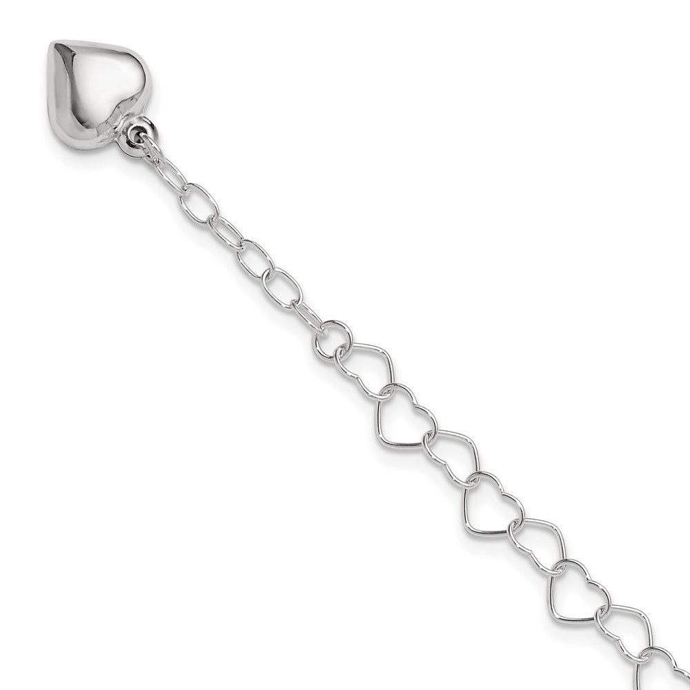 Sterling Silver Polished Puffed Heart 9 in Plus 1in ext. Anklet 9 inches