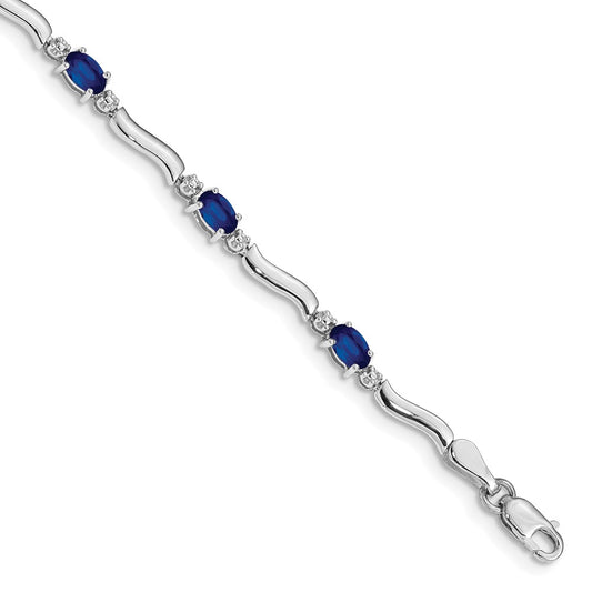 14k White Gold Diamond and Sapphire Bracelet 7  inches