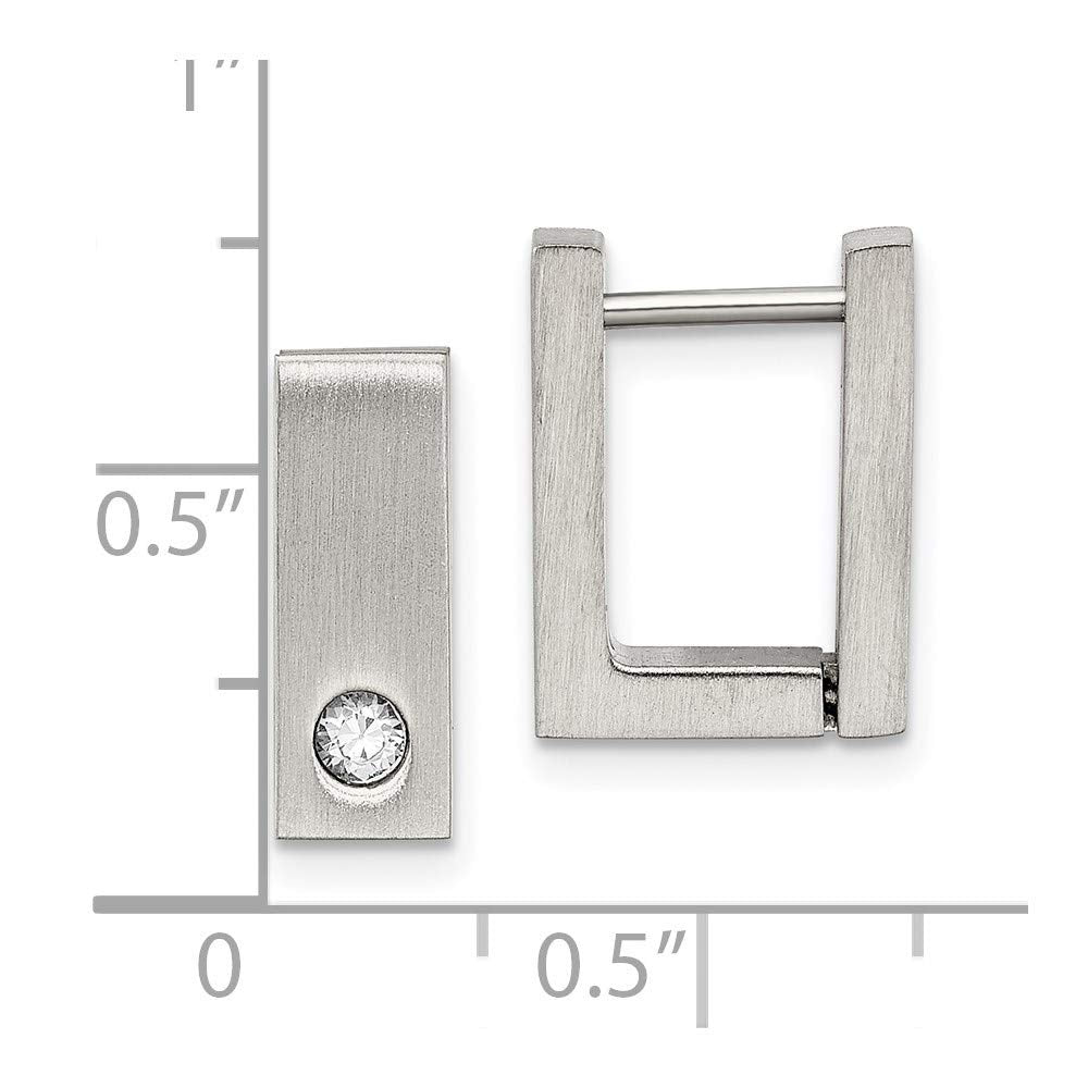 Stainless Steel Brushed & Polished w/CZ 4mm Square Hinged Hoop Earrings