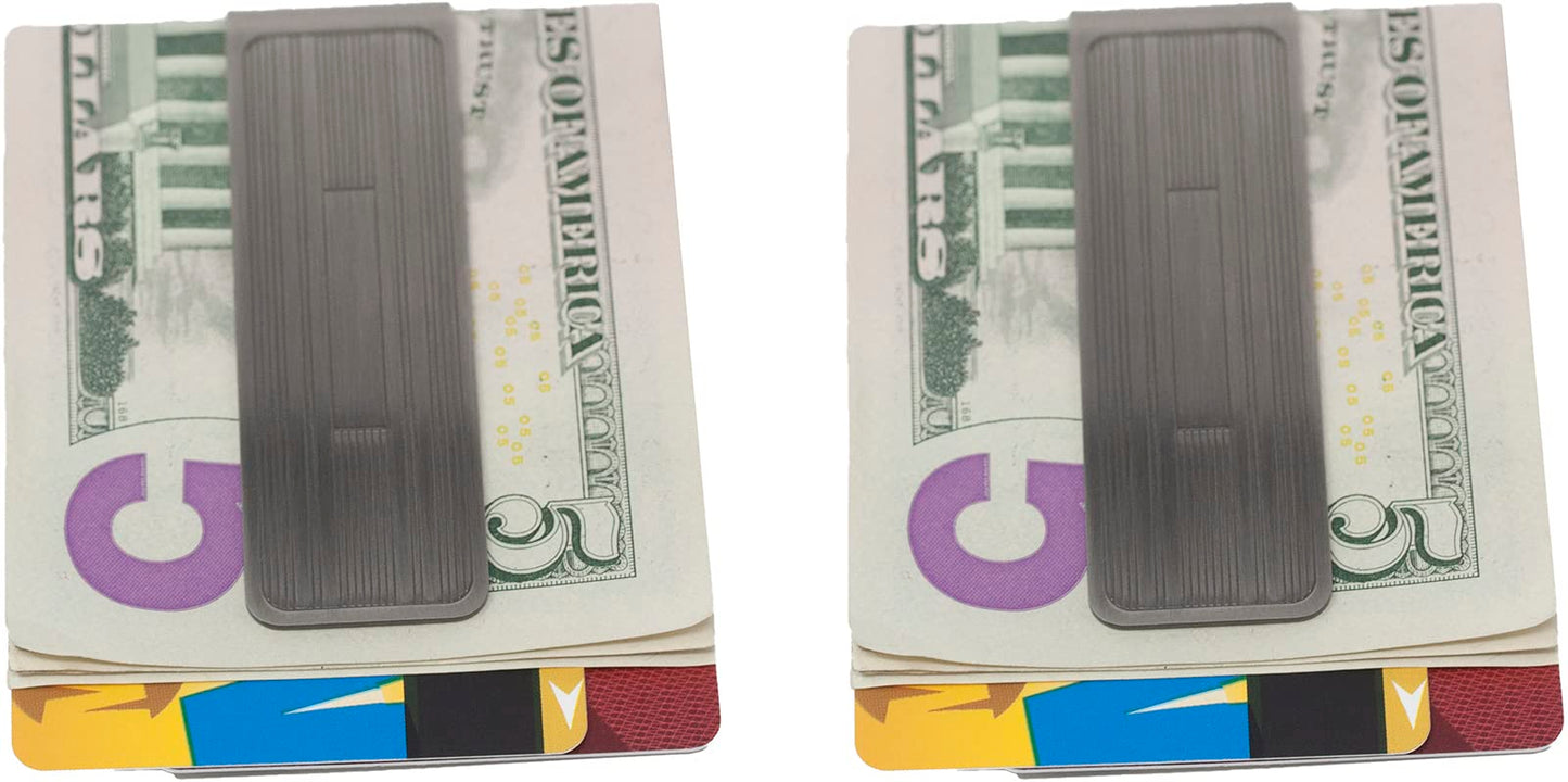 Set of 2 Chrome-Plated Slim Stainless Steel Money Clips in Antique Brass (Parallel Lines)