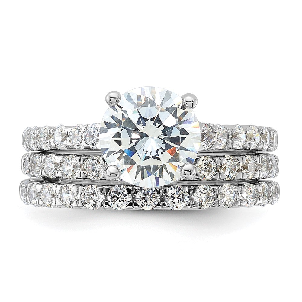 Sterling Silver Rhodium-plated 8mm CZ Ring & 2 CZ Band Set