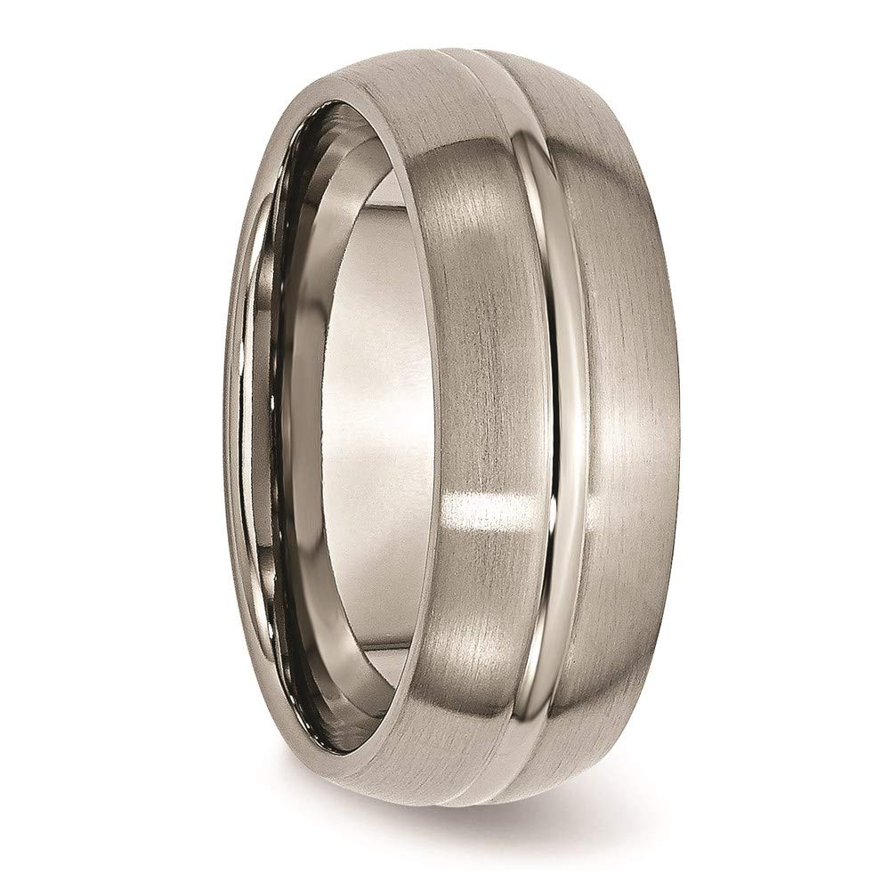 Titanium Brushed Center 8mm Grooved Band Size - 8.5