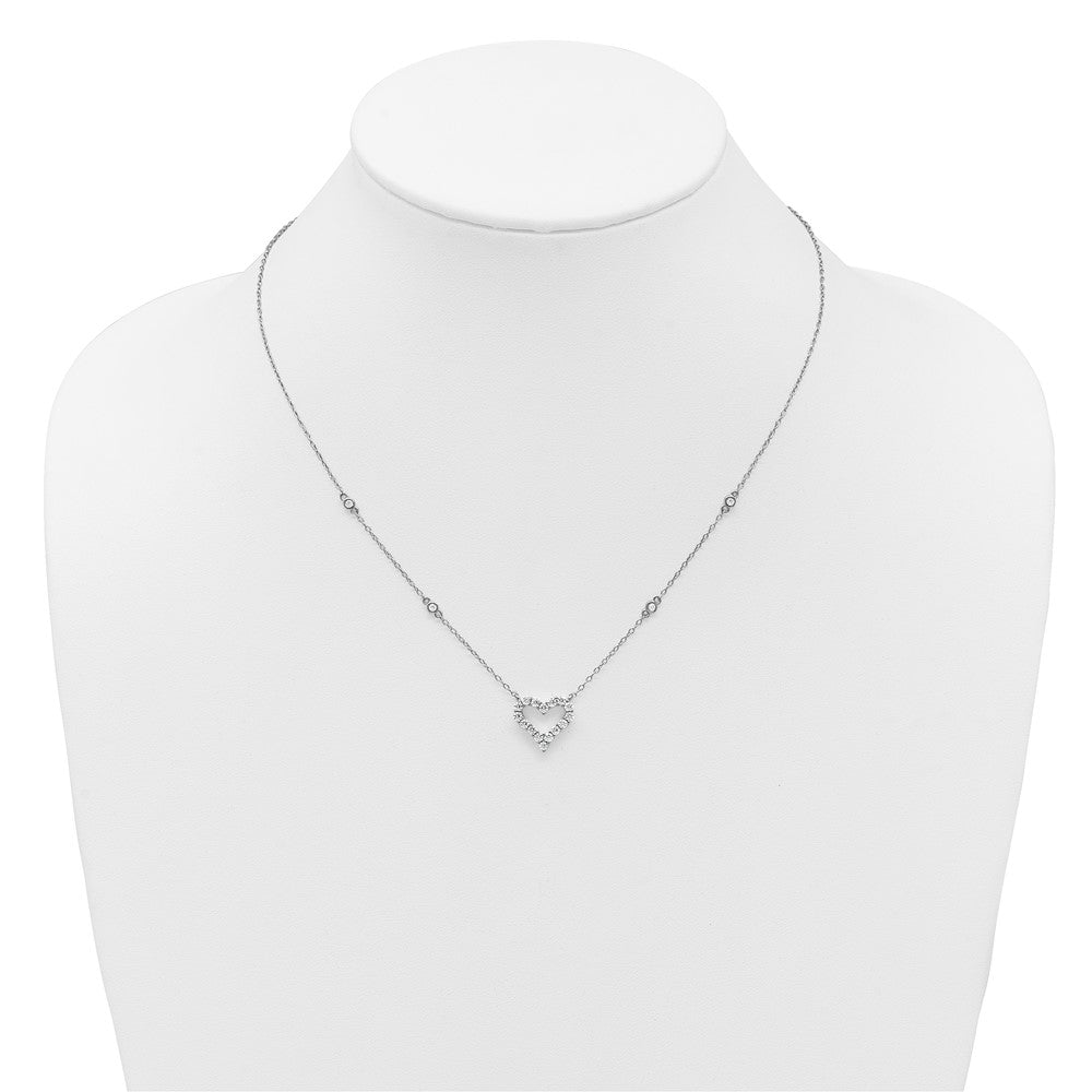 Sterling Silver RH-plated Polished CZ Open Heart 18in Necklace 18 Inches