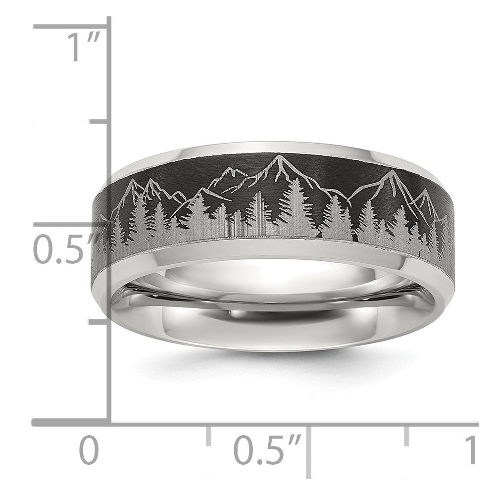 Chisel Stainless Steel Brushed Center with Laser Design Mountains 8mm Band Size - 14