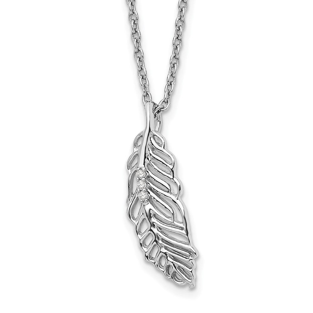 White Ice Sterling Silver Rhodium-plated 18 Inch Diamond Feather Necklace with 2 Inch Extender 18 Inches
