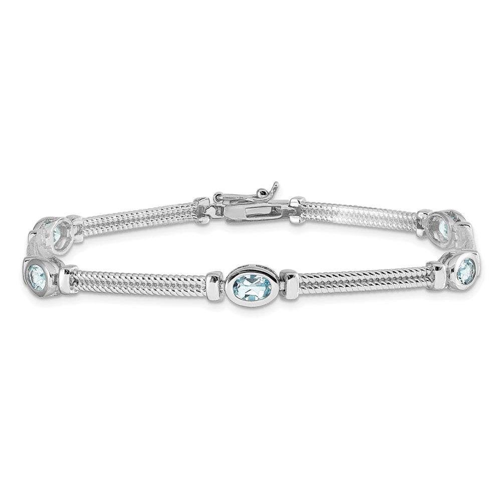 Sterling Silver Rhodium-plated Blue Topaz Bracelet 7 inches