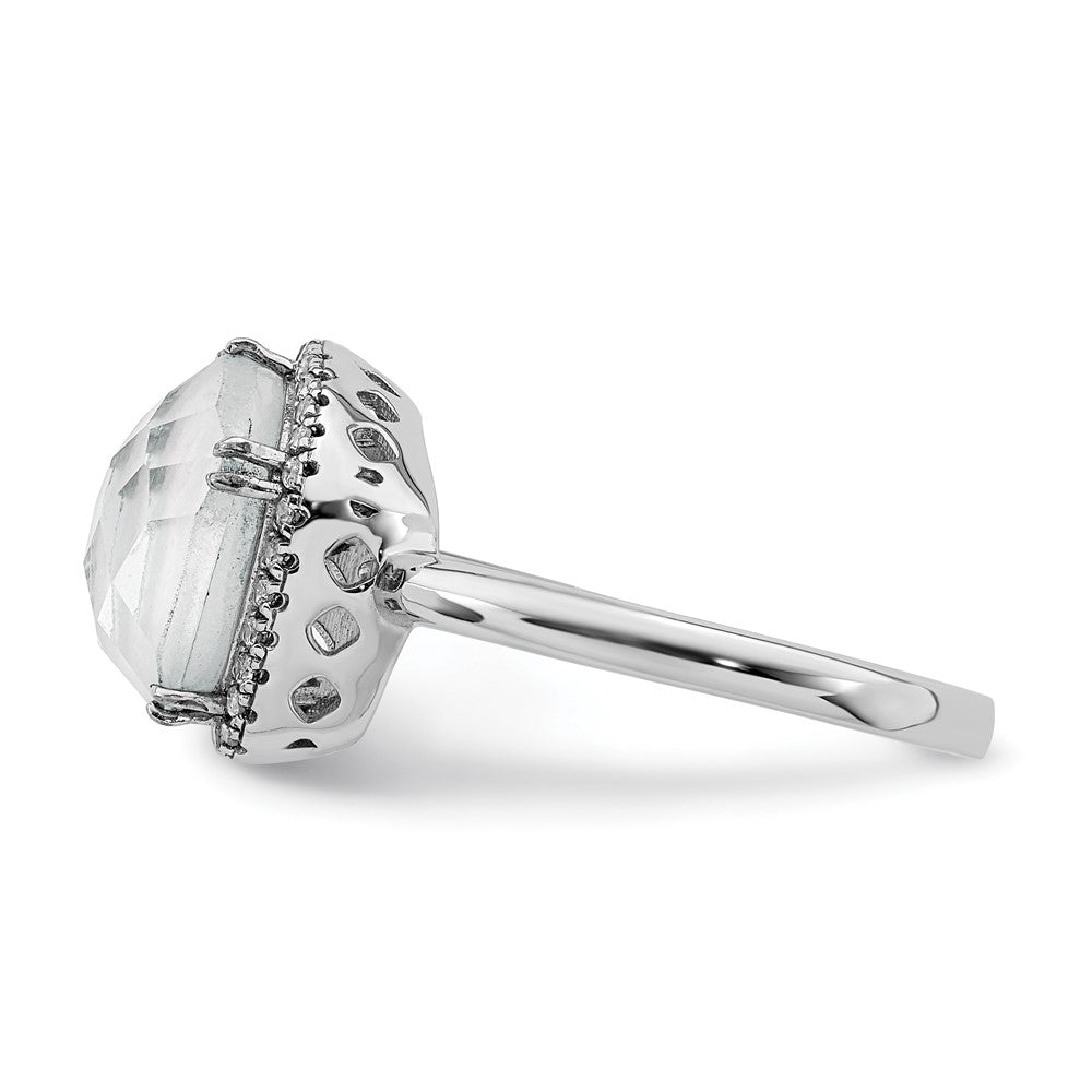 Sterling Silver Rhodium-plated Blue Lace Agate and CZ Ring